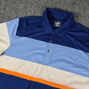 Puma Golf Polo Shirt Striped Performance Casual Athletic Blue Orange‎ L